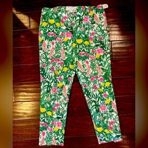 Talbots Petite Floral Cropped Ankle Pants size 12p Green Pink White